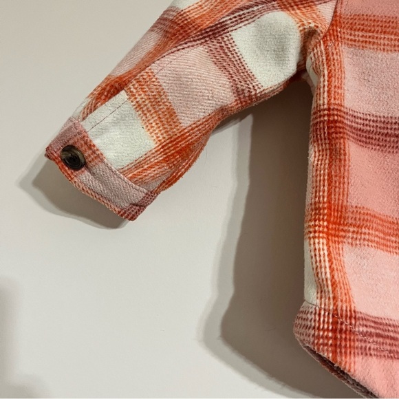 Old Navy Toddler Kids Flannel Plaid Shacket Jacket Size 18-24 Months Pink Orange - Picture 4 of 6
